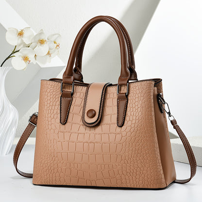 Women's Vintage Crocodile Embossed PU Shoulder Tote Bag