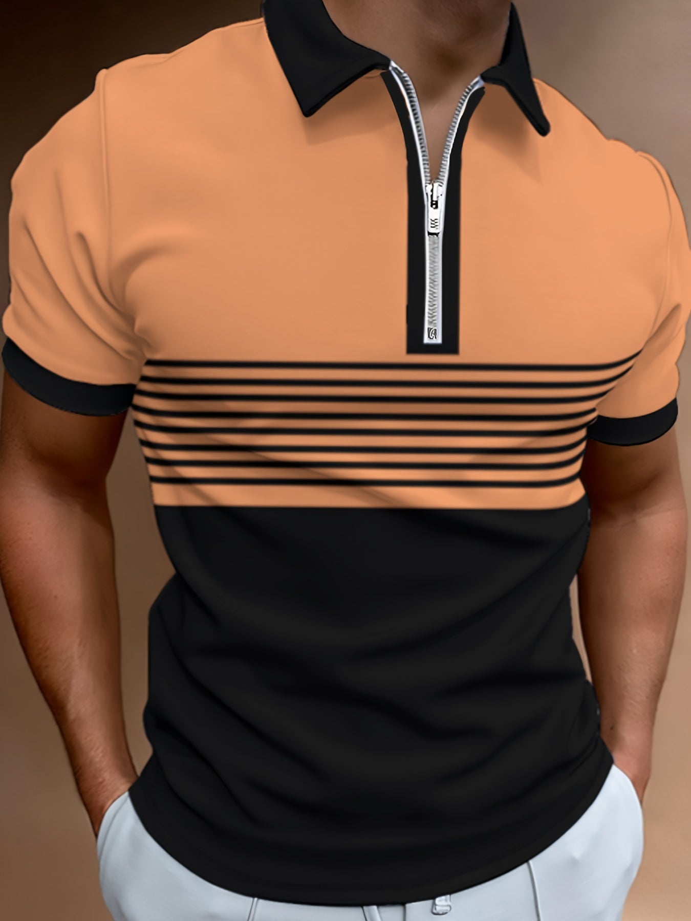 Տղամարդկանց գերժամանակակից գունավոր բլոկ գծավոր կարճ թևով վերնաշապիկով վերնաշապիկ ամառային ամենօրյա, նորաձև կայծակաճարմանդ օձիքով շապիկ