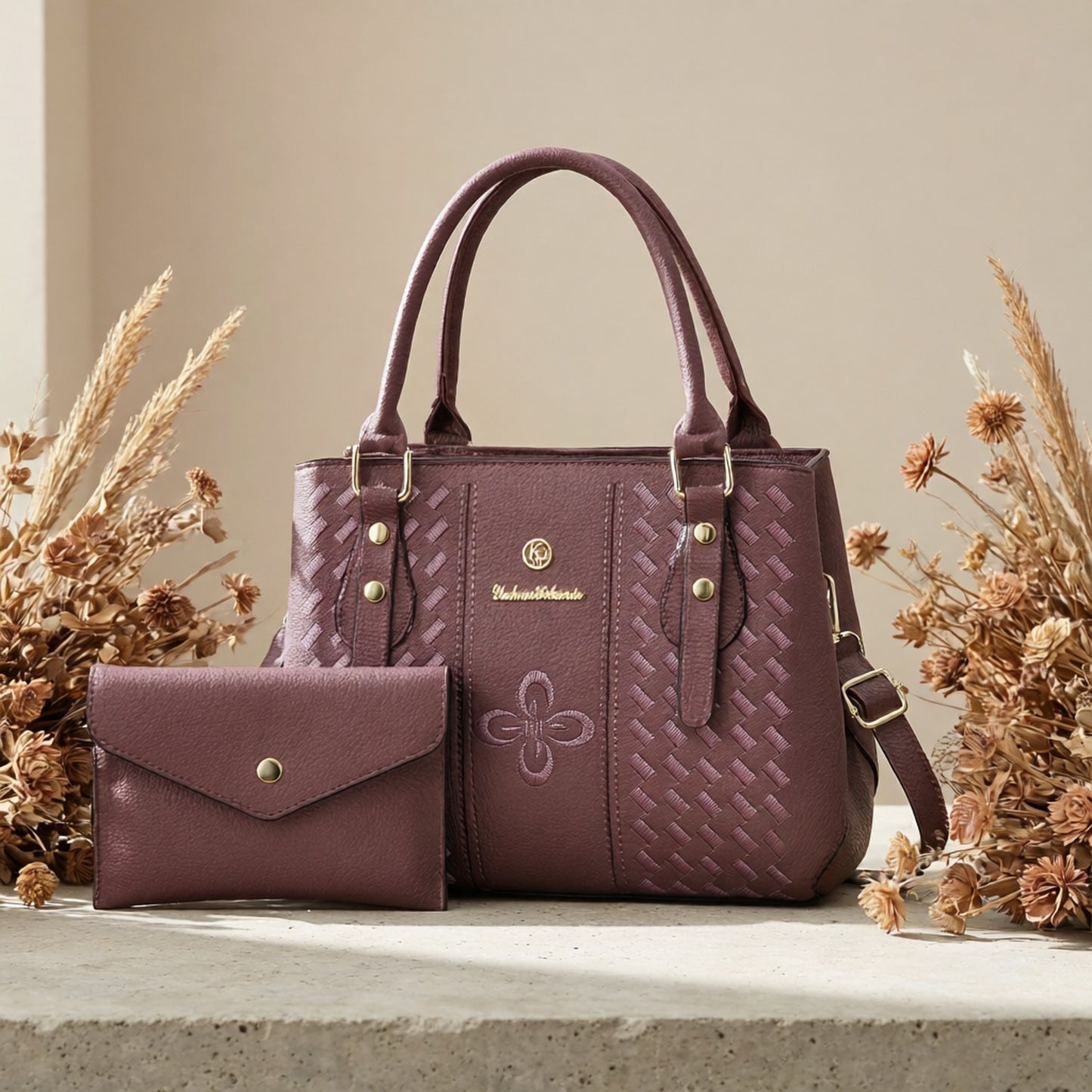 Elegant Women's Embroidered PU Shoulder Bag Set with Bow