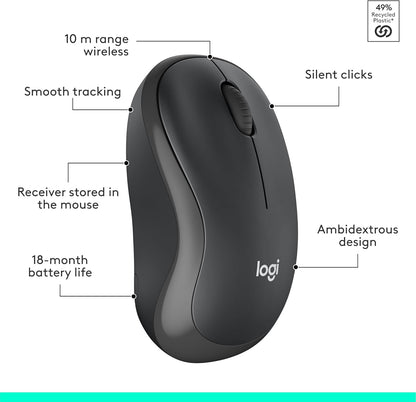 Logitech MK295 Wireless Mouse & Keyboard Combo with Silenttouch Technology, Full Numpad, Advanced Optical Tracking, Lag-Free Wireless, 90% Less Noise - Graphite