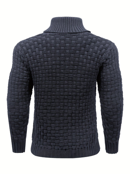 Men's Casual Waffle Pattern High Stretch Sweater, Chic Mature Pullover Sweater For Fall Winter