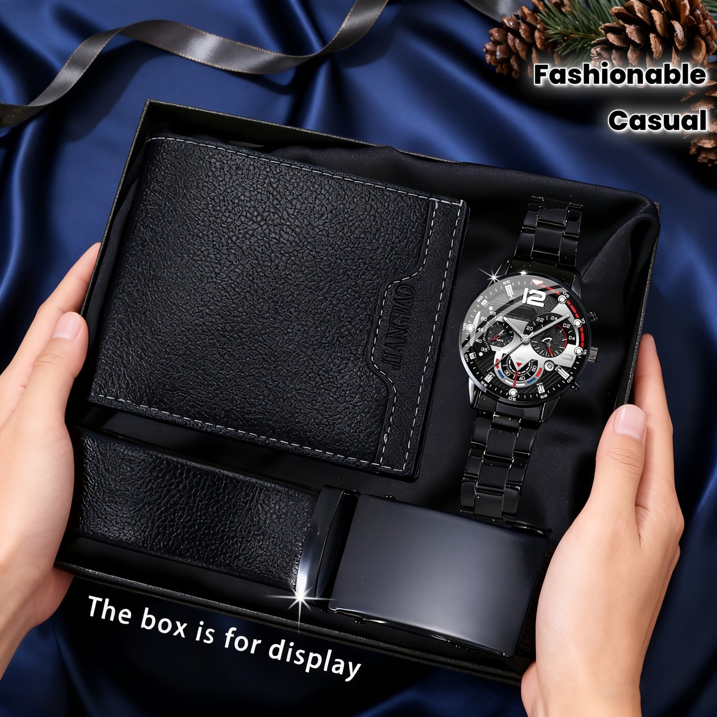 3 հատ տղամարդու ժամացույցների հավաքածու, դրամապանակ և գոտի | Նորաձև, առօրյա, թեթև, շքեղ, հիասքանչ, գեղեցիկ, սպորտային, նորաձև, հարմար է ամենօրյա օգտագործման համար, իդեալական նվեր տոների և ծննդյան օրերի համար, նվերների տուփ չկա