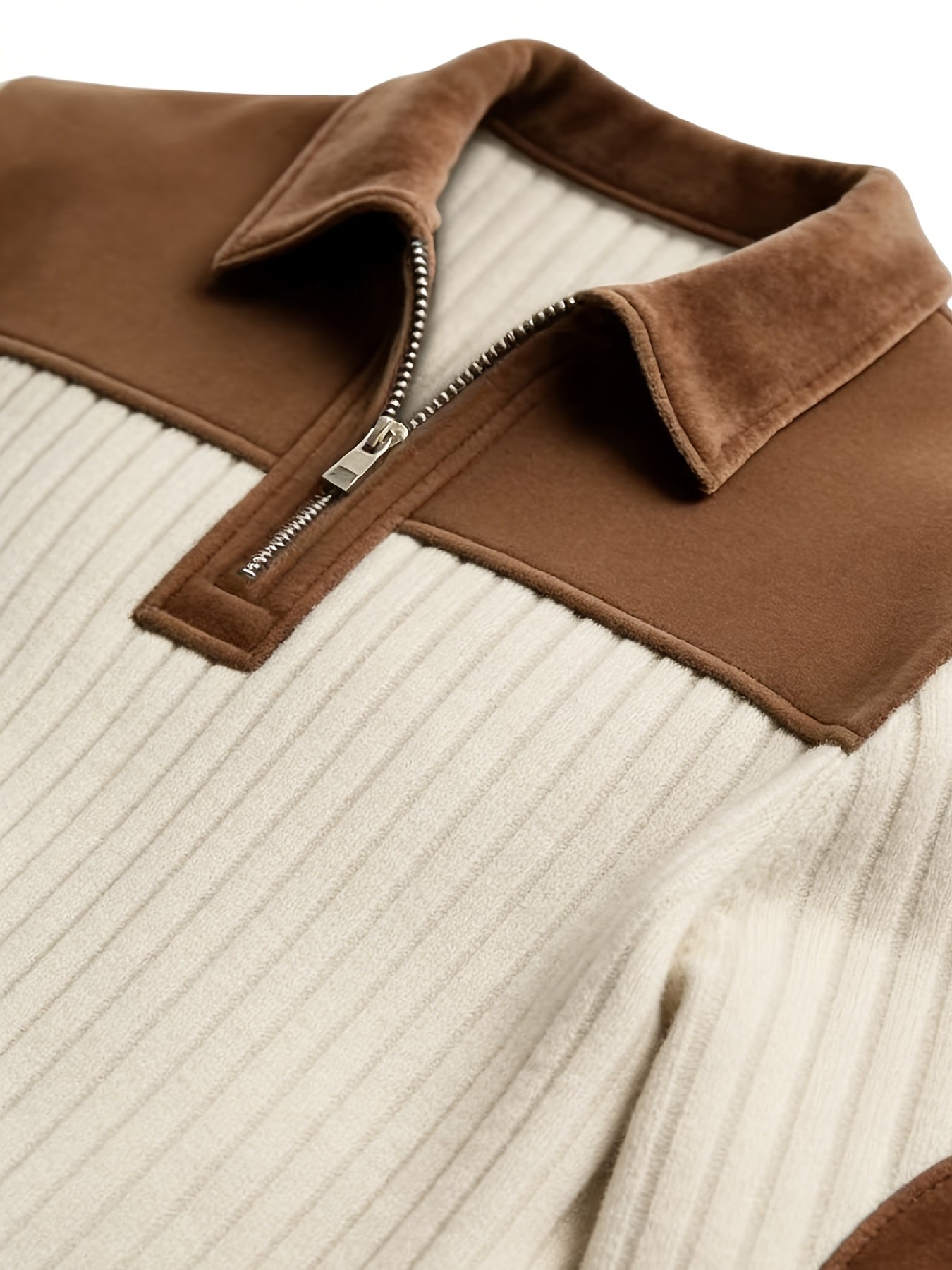 Men's Autumn Winter Color Block Pullover Sweater with Lapel - ayq