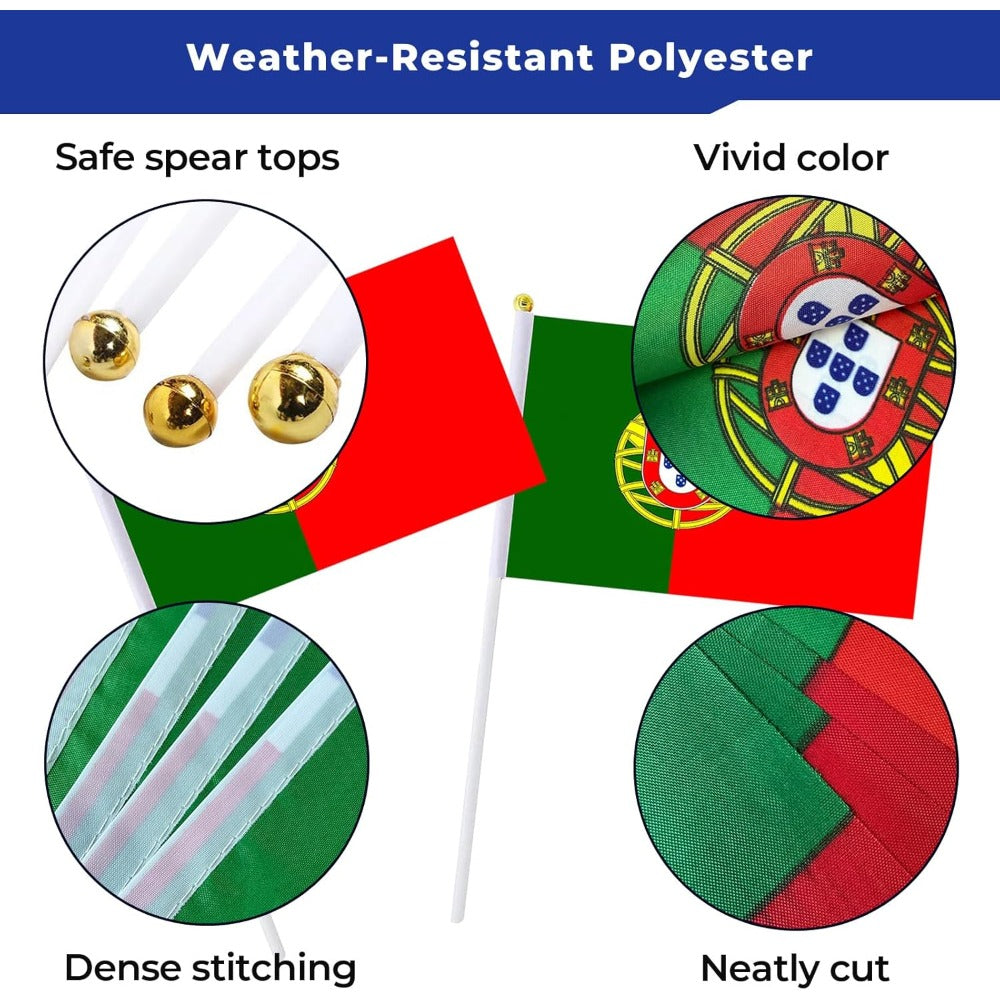 6/12pcs Small Portuguese Handheld Flags, Weather Resistant Polyester