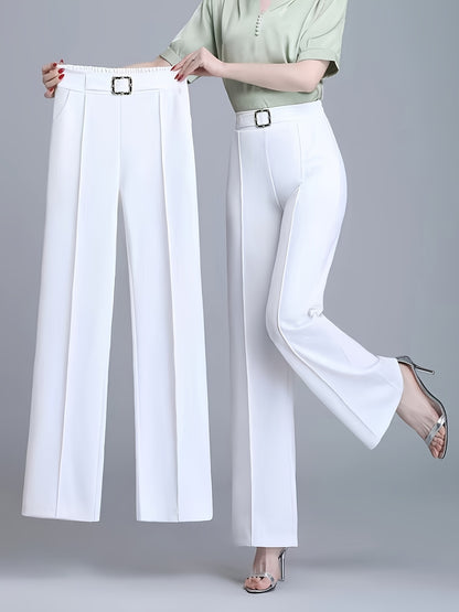 Casual Loose-Leg Polyester Pants with Button Front for Spring-Fall