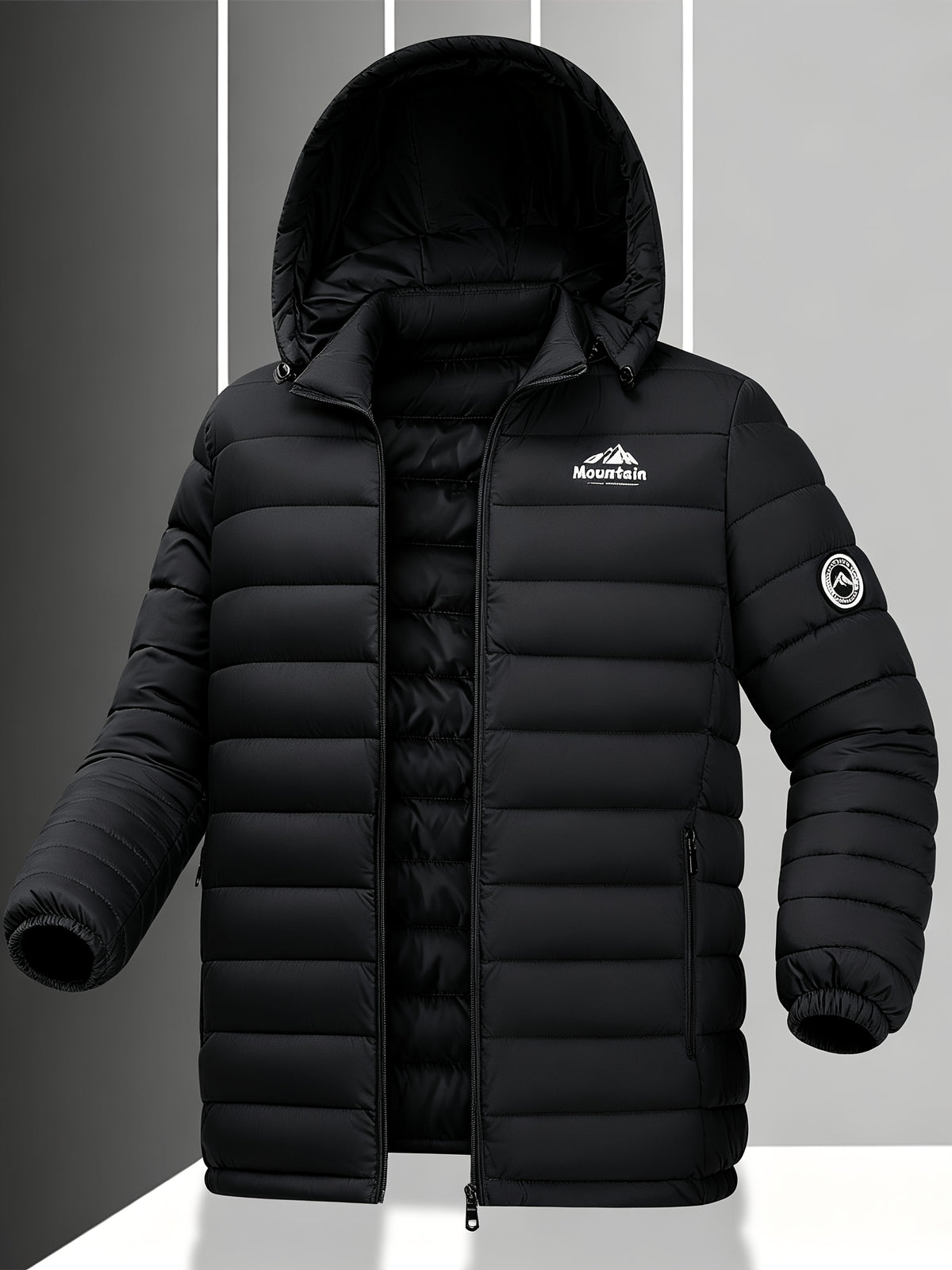 Men's Windproof Quilted Hooded Winter Jacket, Casual Warm Coat
