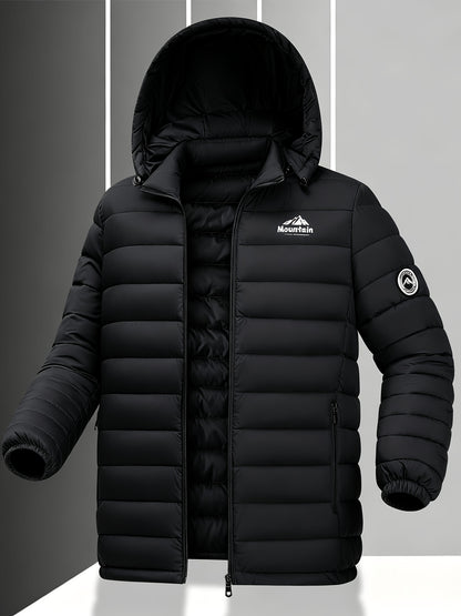 Men's Windproof Quilted Hooded Winter Jacket, Casual Warm Coat
