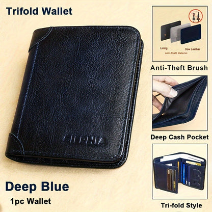 1 հատ CIEPHIA Vintage բնական կաշվից RFID արգելափակող դրամապանակ տղամարդկանց համար՝ բարակ, բազմաֆունկցիոնալ նույնականացման և կրեդիտ քարտի կրիչ, դաջված տարբերանշանով շագանակագույն, Իդեալական նվեր Սուրբ Վալենտինի օրվա համար