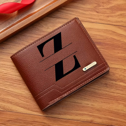 1pc Men's Business Style Faux Leather Wallet, Customizable Text and Initials, Solid Color Faux Leather with Contrast Accents, Compact Short Bifold Design for Easy Carrying - Perfect Birthday Gift for Boyfriend and Father, Per