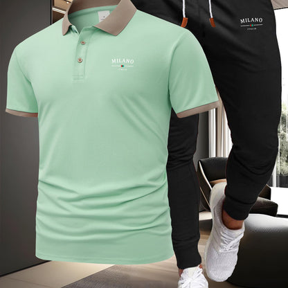 A Two-Piece Casual Sports Outfit Featuring a Short-Sleeved T-Shirt with a Logo And Waist-Cinching Pants, Ideal for Spring And Summer Wear. - ayq