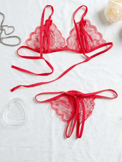 Sexy V-Neck Lace Floral Sexy Lingerie Bra Crotchless Panties, Women'S Sexy Lingerie, Free-To-Take Three-Point Lingerie Set, Suitable for Halloween, Christmas, Thanksgiving, Valentine'S Day, Give Gifts to Girlfriends And Surpr