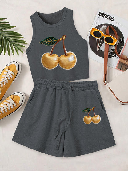 Casual Women's Two-Piece Set with Printed Top & Shorts