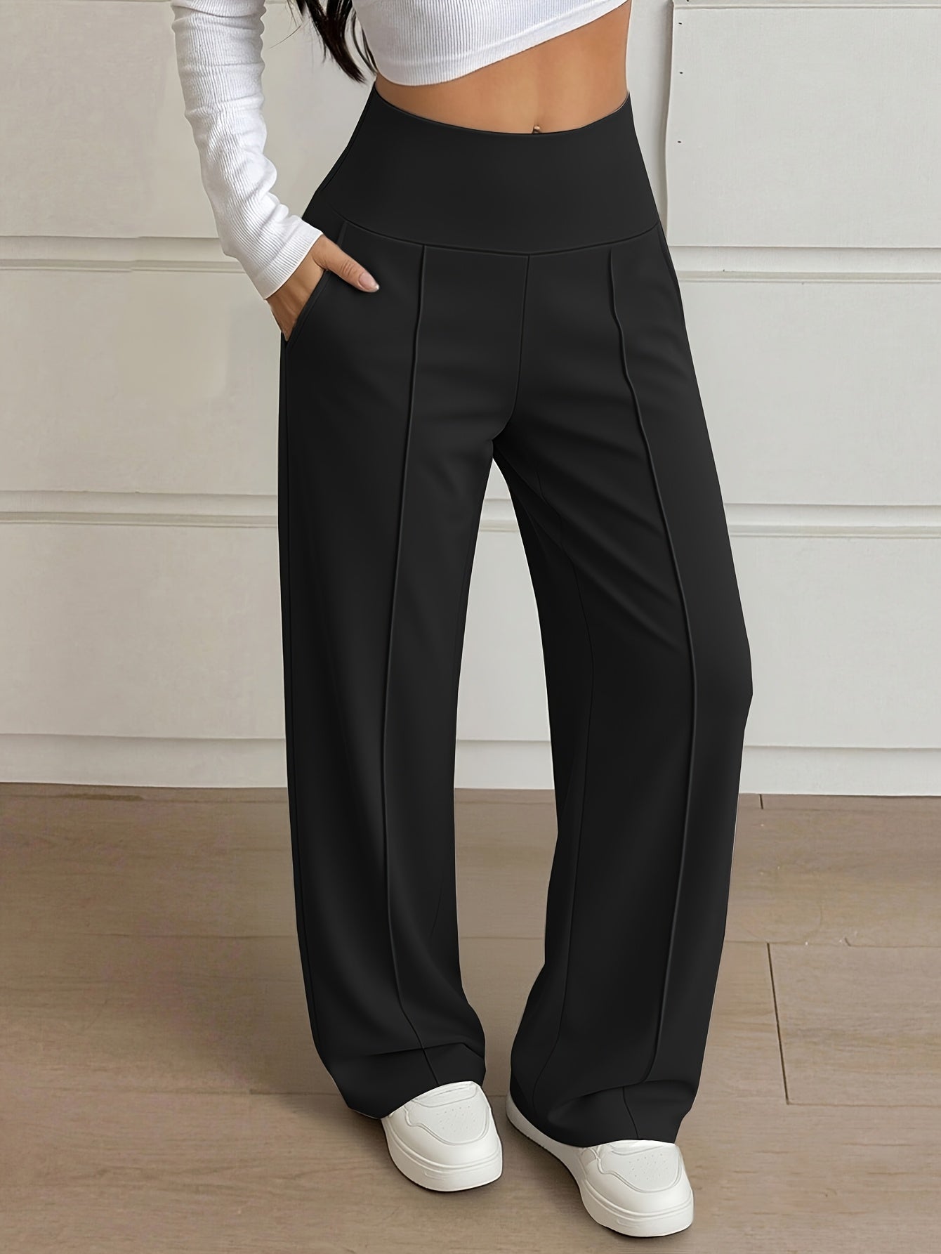 Women’s High-Waist Wide-Leg Stretch Trousers for Spring/Fall
