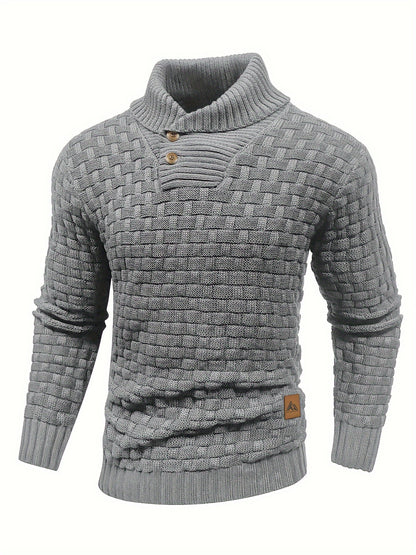 Men's Casual Waffle Pattern High Stretch Sweater, Chic Mature Pullover Sweater For Fall Winter