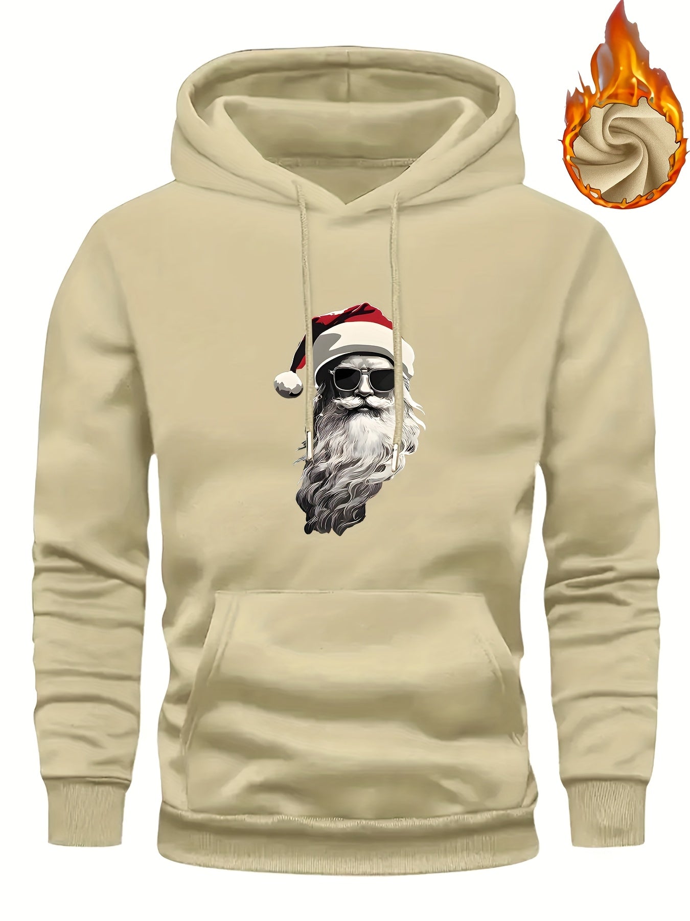 Men'S Heavyweight Hooded Sweatshirt with Santa Claus & Santa Hat Print - Thick Winter Pullover, Long Sleeve Hooded Sweater for Christmas, Halloween, New Year'S - Cozy Cold Weather Clothing For Men, Couples, Family - Ideal Hol
