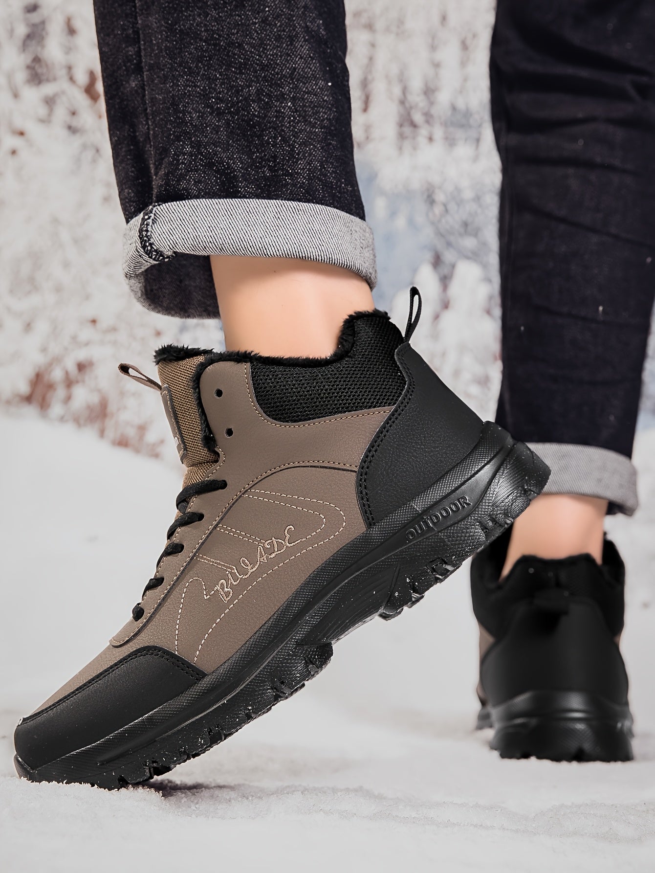 Տղամարդկանց ձմեռային բարձրակրունկ կոշիկներ - վերևի մասը, փափուկ ծածկույթ և փափուկ ներբան, չսահող MD ներբան, շագանակագույն/սև արշավային կոշիկներ ձյան, սառույցի և ցուրտ եղանակի համար - թեթև և դիմացկուն ամենօրյա ձմեռային կոշիկներ արշավների համար