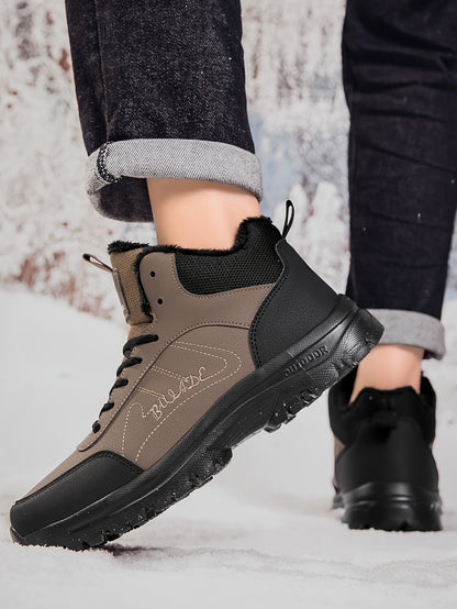 Տղամարդկանց ձմեռային բարձրակրունկ կոշիկներ - վերևի մասը, փափուկ ծածկույթ և փափուկ ներբան, չսահող MD ներբան, շագանակագույն/սև արշավային կոշիկներ ձյան, սառույցի և ցուրտ եղանակի համար - թեթև և դիմացկուն ամենօրյա ձմեռային կոշիկներ արշավների համար