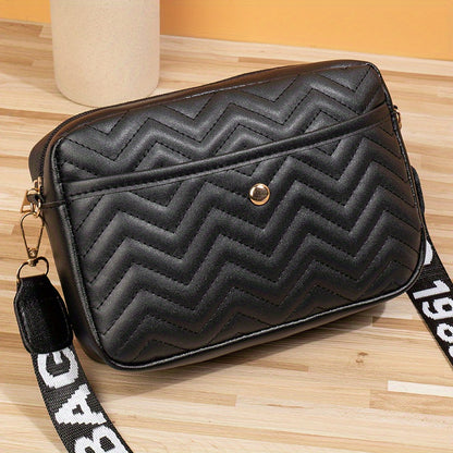 New Quilted Shoulder Bag, Casual Zipper Crossbody Bag, V-Pattern Two Piece Small Square Bag, Shoulder Bag with Zero Wallet, Letter Shoulder Strap, Coin Wallet, Card Bag, Phone Bag, Camera Bag, Lipstick Bag, Key Bag(8.66*5.12*