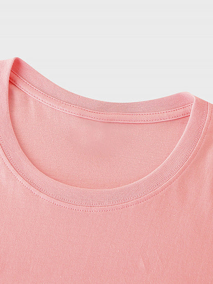 Women's Casual Cotton T-Shirt with Hummingbird Leaf Print
