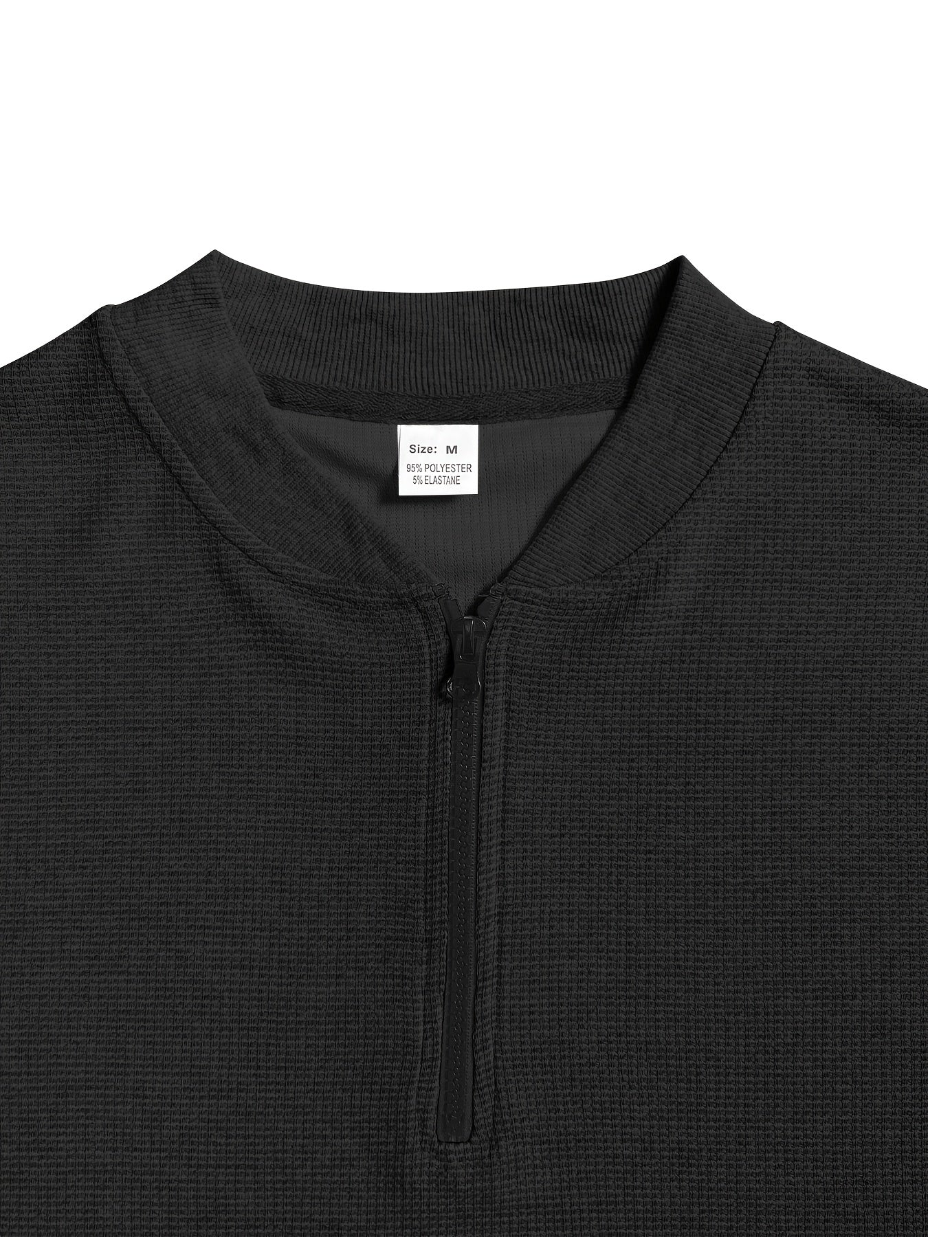 Men's Waffle Knit Zipper Shirt, Rib Collar Short Sleeve T-Shirt, Casual Breathable Summer Top - ayq