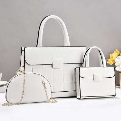 Set of 3 Stylish Large-Capacity PU Tote Bags with Adjustable Strap