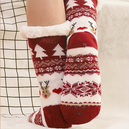 2 Pairs of Extra Thick Fleece-Lined Christmas Socks, Double Warmth and Comfort with Non-Slip Design for Indoor Use by Men & Women - Perfect Gift Idea, Winter Socks For Women, Socks For Women Winter, Christmas Fleece Socks, Be