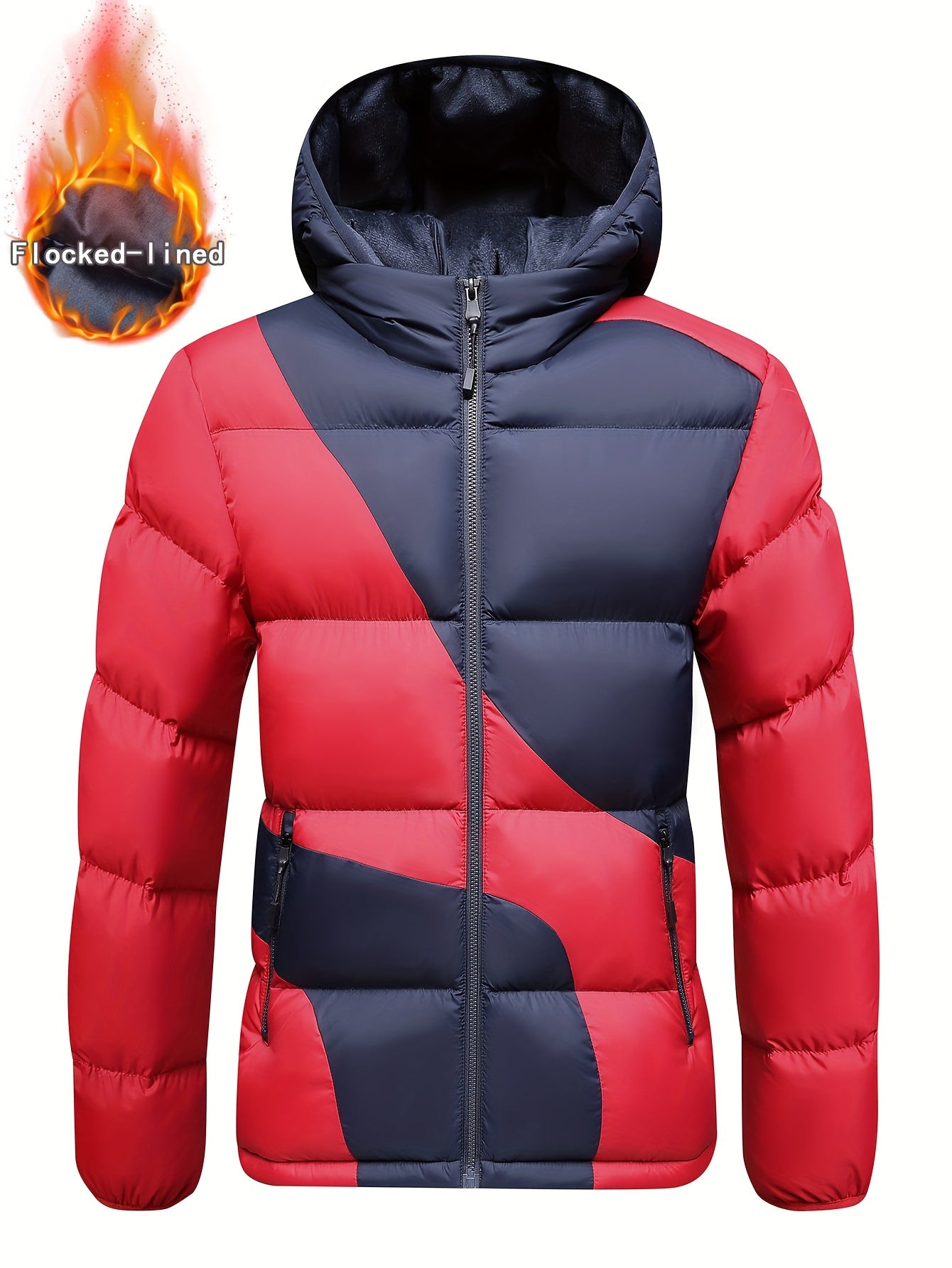 Men's Insulated Winter Jacket with Removable Hood & Thickened Lining - Dark Green/Black Color-Block Design, Zippered Pockets, Full-Zip Closure, Polyester Shell & Insulation for Casual Outdoor & Casual Attire - Cold Weather Co