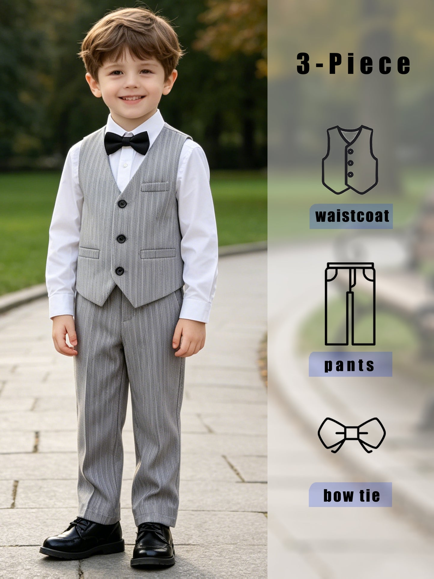 Boys' Party Vest Set with Pants & Bow Tie - Polyester Blend