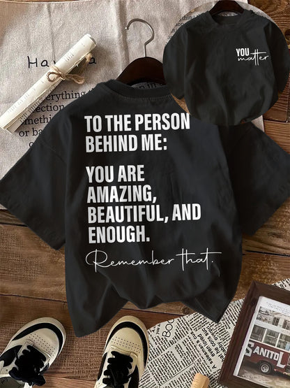 Women's Inspirational Letter Print T-Shirt - Short Sleeve Crew Neck Casual Top with Uplifting Message "You Are Amazing" - Black, Perfect for Spring & Summer, Motivational Clothing | Inspirational Apparel | Knit Construction