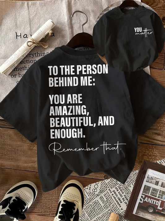 Women's Inspirational Letter Print T-Shirt - Short Sleeve Crew Neck Casual Top with Uplifting Message "You Are Amazing" - Black, Perfect for Spring & Summer, Motivational Clothing | Inspirational Apparel | Knit Construction