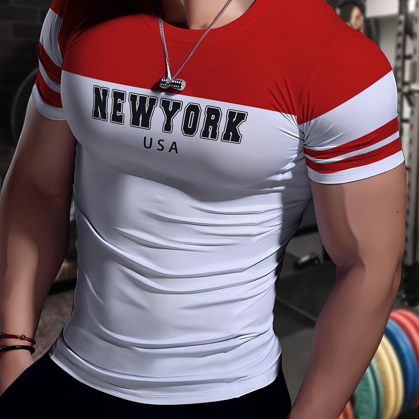 Men's New York USA Graphic T-Shirt - Stretchy, Breathable Polyester-Spandex Blend, Casual  Sporty Short Sleeve Tee for Fitness, Running, Yoga, Gym Workouts, Gym Shirts