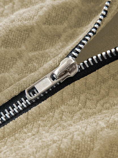 Men's Beige & Orange Contrast Full-Zip Jacket - Winter Warmth Loose-Fit Tailored Coat with Stand Collar, Zippered Pockets & Full-Zip Closure, Machine Washable Casual Outerwear for Men (Beige/Orange) - Ideal for Fall and Winte