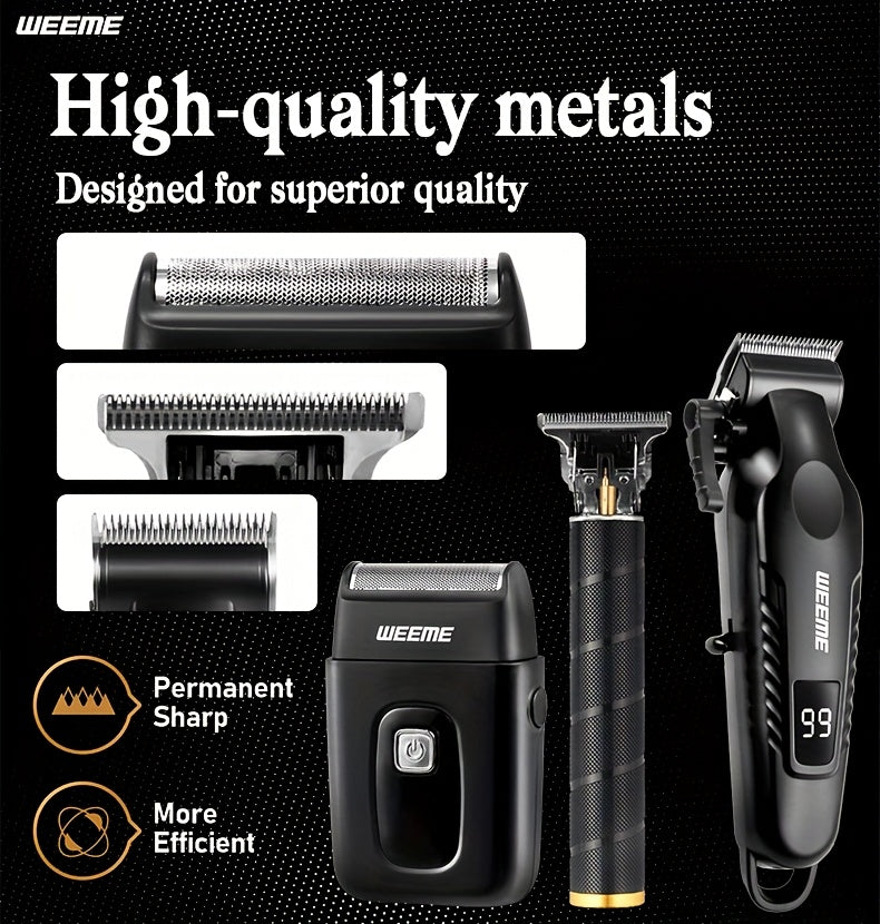 WEEME 2pcs/3pcs Electric Hair Clipper, Beard Trimmer, And Shaver Set with Professional Alloy Blade, USB Rechargeable, Featuring LCD Display. an Ideal Gift for Father'S Day, Birthdays, Or a Delightful Surprise for Husbands, Da