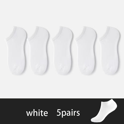 5 Pairs Of Men's Knitted Solid Color Low-cut Socks, Comfy & Breathable Elastic Socks, For Daily Wearing