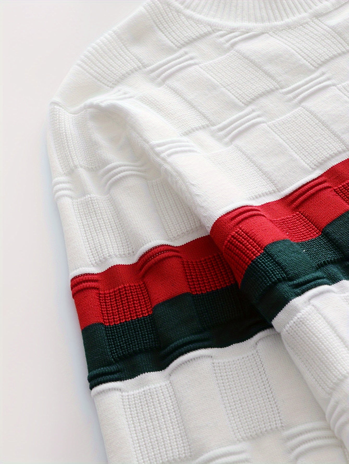 Temujin OBM Men's Fashion Mid-Neck Button Contrast Stripe Three-Dimensional Plaid Knit Top