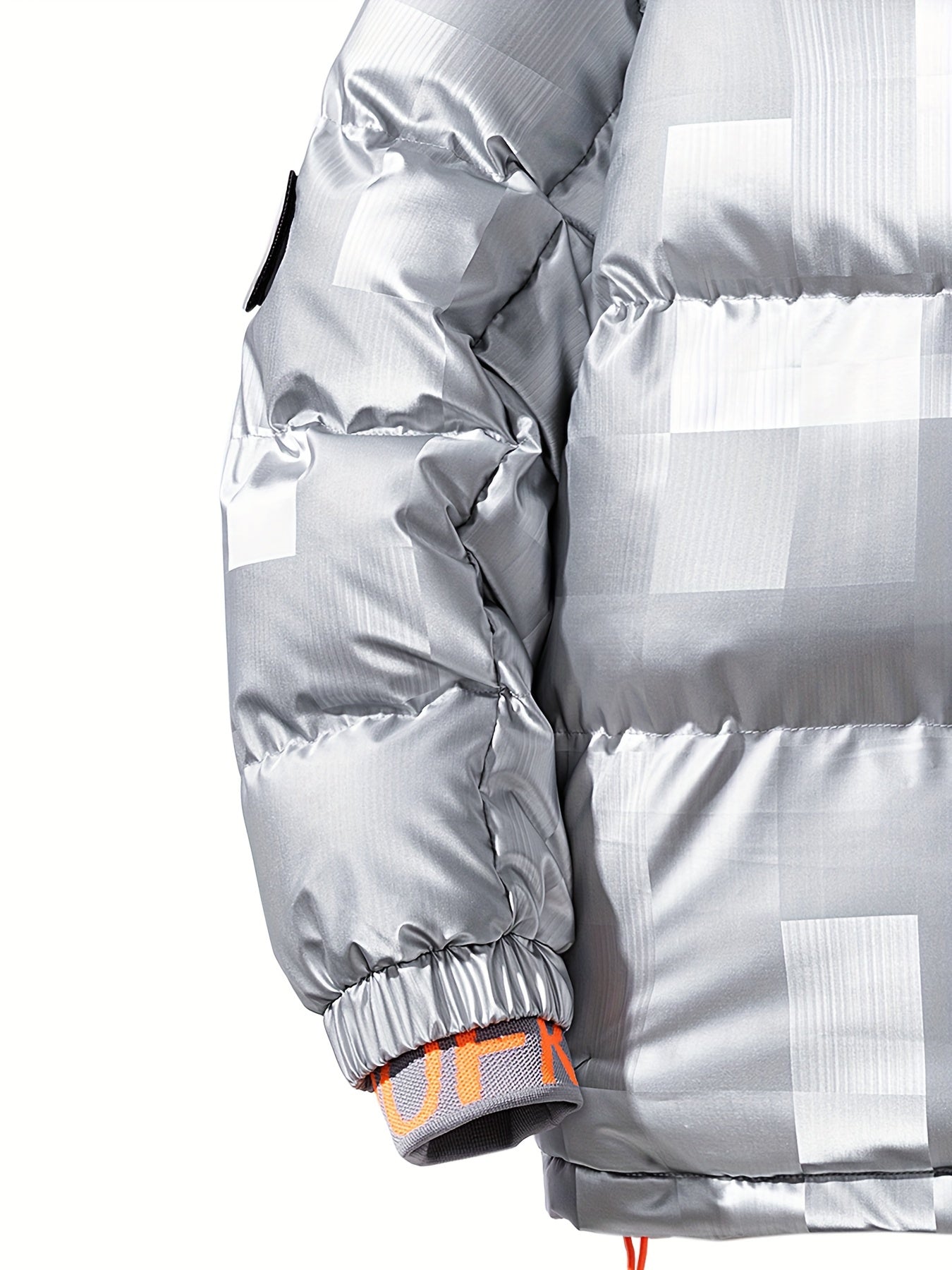 Men's Checkered Graphic Print Padded Outwear With Pockets, Casual Zip Up Long Sleeve Warm Hooded Outwear For Winter Outdoor Activities