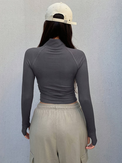 Slim-Fit Long Sleeve Half-Zip T-Shirt with High Neck