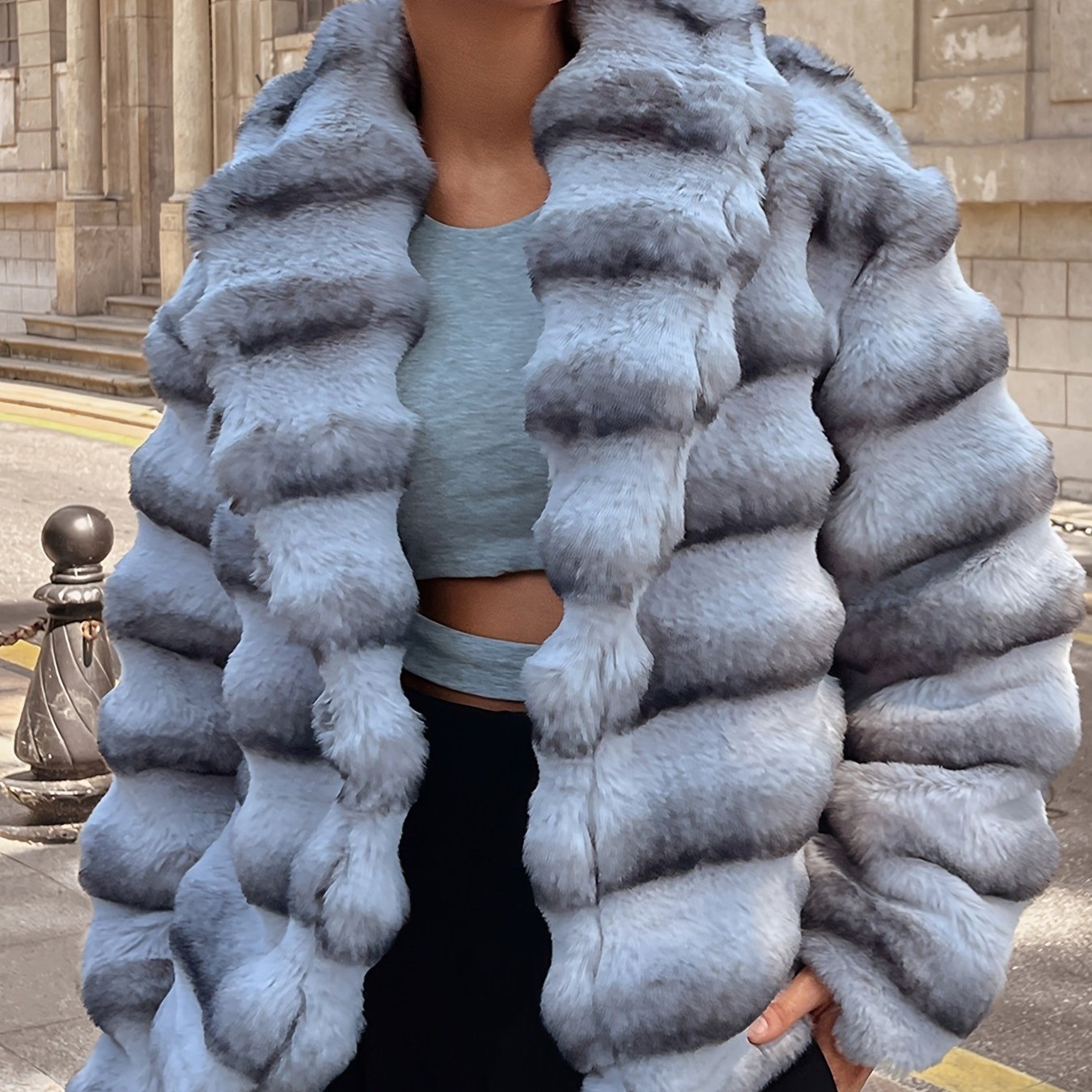 Կանացի արհեստական ​​մորթուց վերարկու՝ վիշապ-կատվի նախշերով - ոճային մոխրագույն և սպիտակ փափուկ ձմեռային բաճկոն, երկար թևքերով ամենօրյա վերնազգեստ ցուրտ եղանակի համար, հարմարավետ բրդյա ծածկույթ՝ հարմարավետության համար