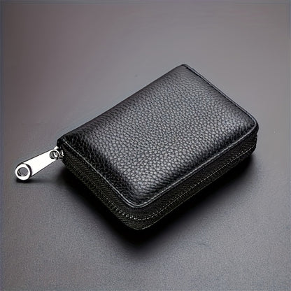 1pc Men'S Casual Faux Leather Wallet & Business Card Case, Black, Universal, PU Material, Smooth, Durable, Multi-Purpose, Large Capacity, with Multi-Card Slot, ID Card Bag, Zipper Pocket, Stylish, Safe, Anti-Degaussing, for D
