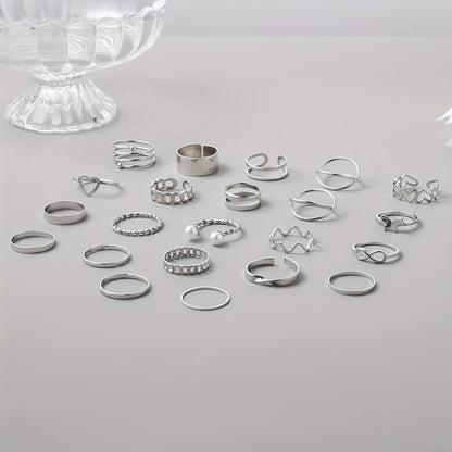 22pcs Minimalist Geometric Metal Stackable Rings for Women