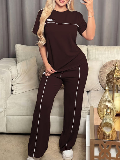 Women's Casual Letter Print Short Sleeve Top & Pants Set