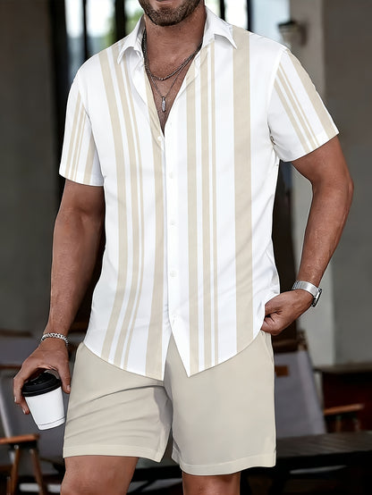 Men's Casual 2-Piece Striped Shirt & Shorts Summer Set