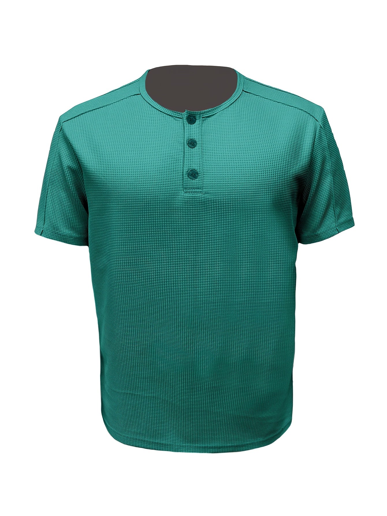 Men'S Long-Sleeve Henry Shirt in Knitted Waffle Style, Featuring Stylish Buttons And a Solid Color, Perfect for High-Quality Casual Outdoor Wear in Spring And Summer.
