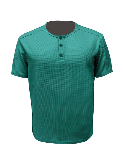 Men'S Long-Sleeve Henry Shirt in Knitted Waffle Style, Featuring Stylish Buttons And a Solid Color, Perfect for High-Quality Casual Outdoor Wear in Spring And Summer.
