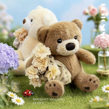 Flower-Holding Teddy Bear, Warm Desktop Decoration, Practical Desk Companion Doll, Holiday Gift
