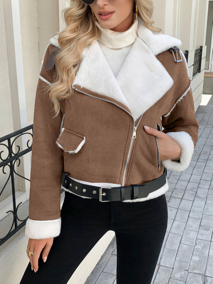 Կանացի ձմեռային բաճկոն՝ հաստ վերարկու՝ սպիտակ մորթե օձիքով և թևկապով - Էլեգանտ շագանակագույն վերնազգեստ, գոտիով գոտկատեղ (չձգվող)՝ աշուն/ձմեռ, լվացքի մեքենայով լվացվող՝ ցուրտ եղանակի համար (ոչ) - վերարկու զգեստների/կիսաշրջազգեստների համար