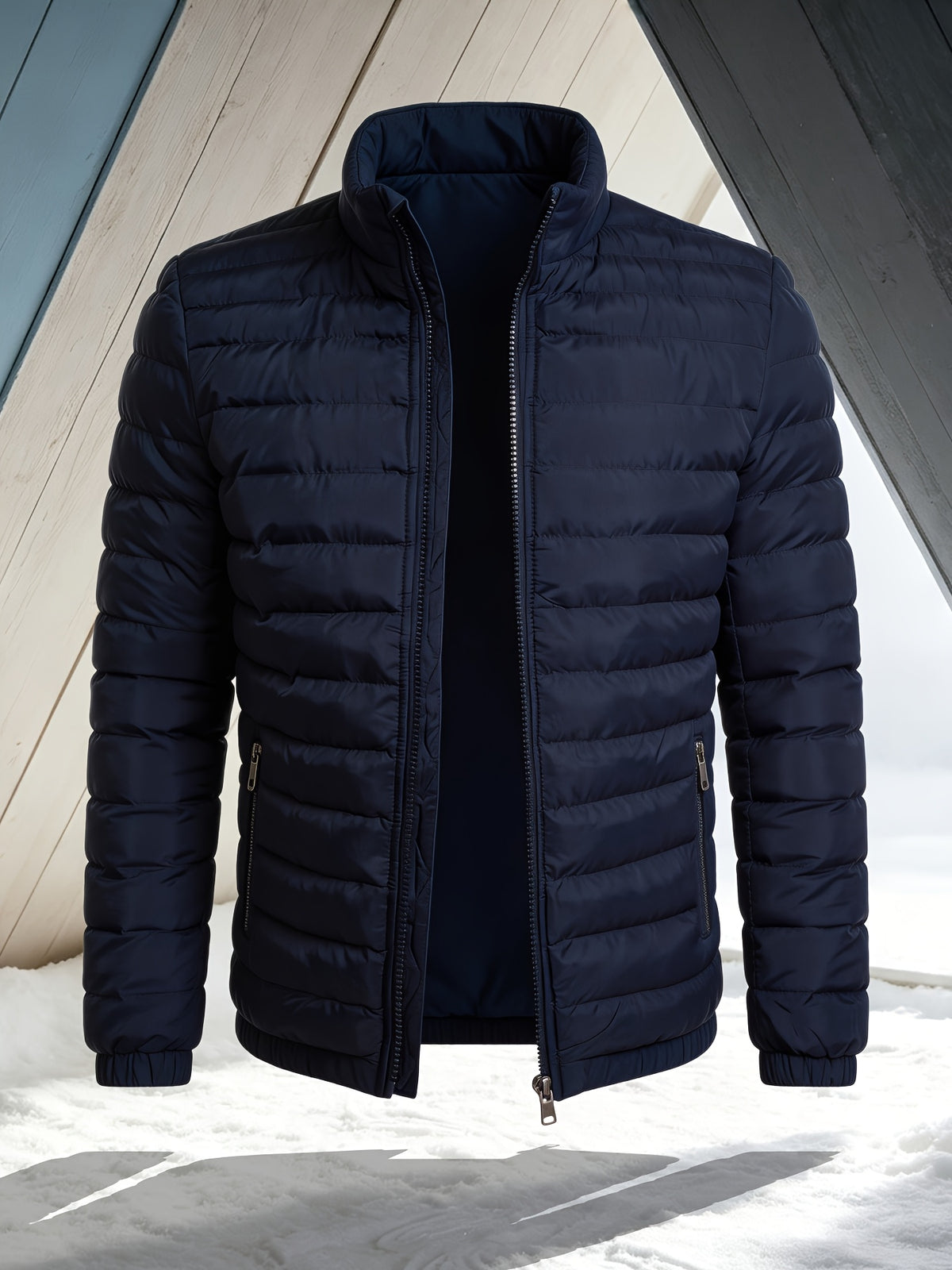 Men's Slim Fit Winter Jacket with Stand Collar, Zip Front