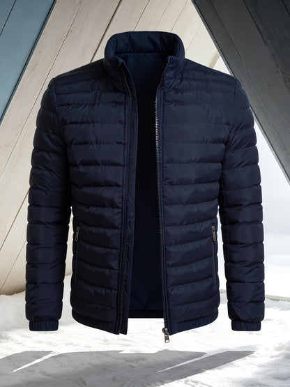 Men's Slim Fit Winter Jacket with Stand Collar, Zip Front