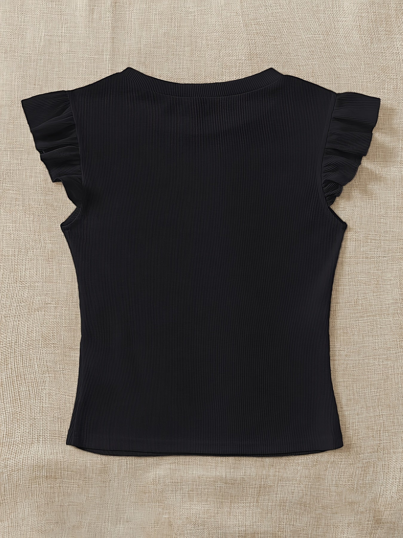 Slim Fit Ribbed Ruffle Sleeve T-Shirt for Women, Summer Chic - ayq