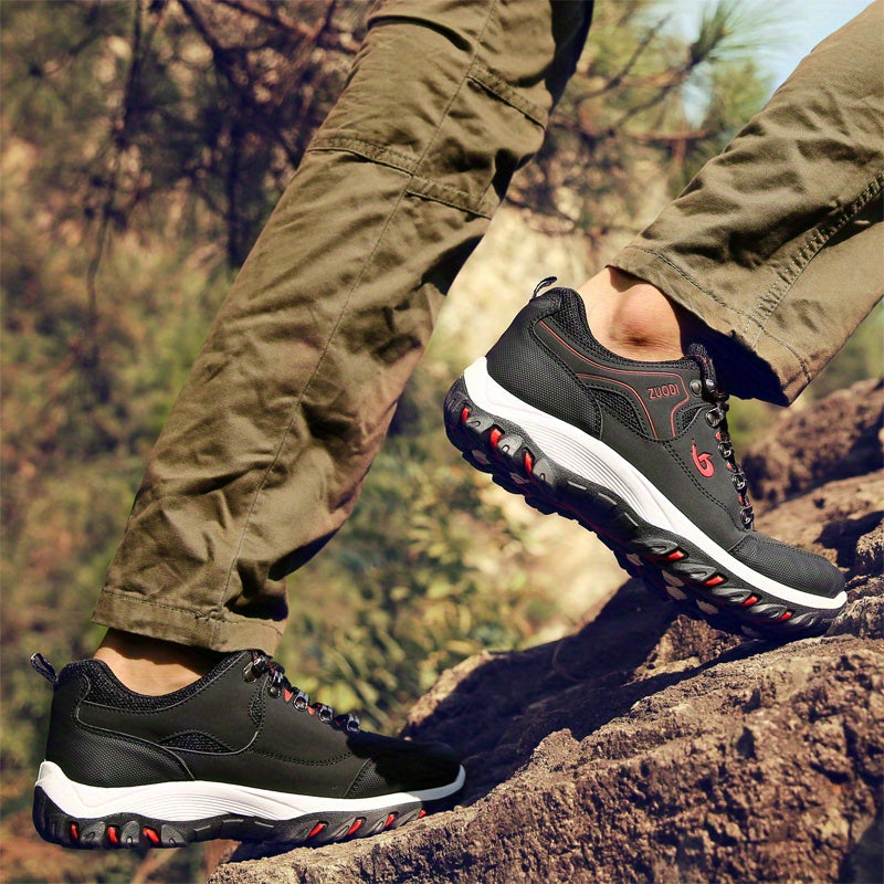 PLUS SIZE Men's Durable Lace Up Hiking Boots, Comfy Non Slip Soft Sole Shoes For Men's Outdoor Activities